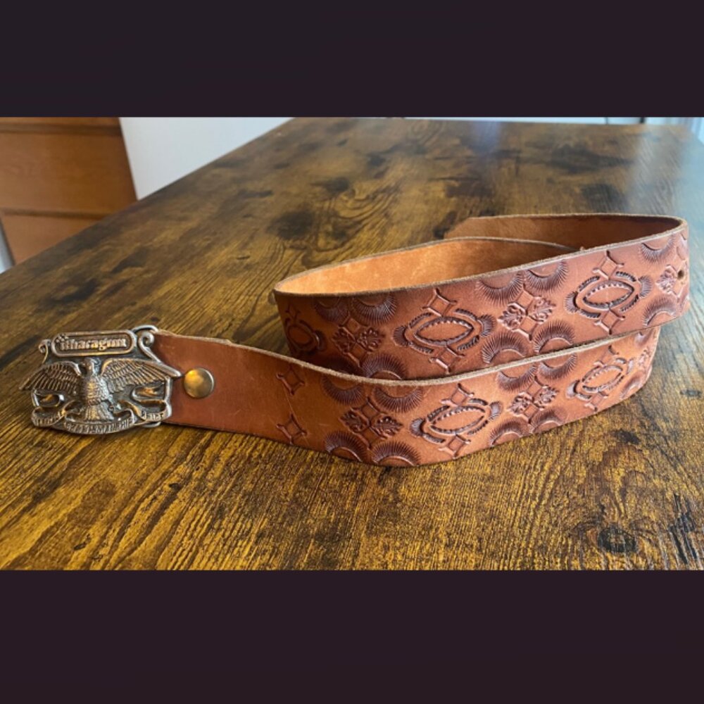 Vintage 1976 Western Tooled Leather Belt with Eagle Buckle Unisex - Picture 12 of 12